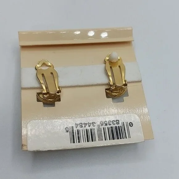 Unsigned Napier Gold Tone Faux Pearl Cabochon Earrings - Picture 2 of 3